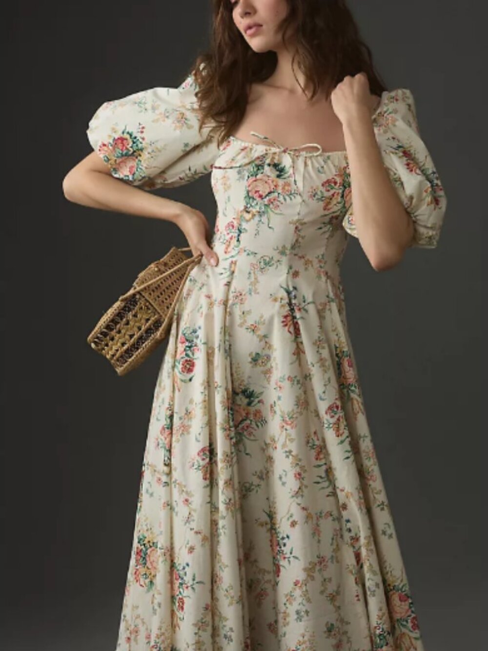 Selkie Garland Day Dress L Anthropologie Floral Puff Sleeve Cottagecore
